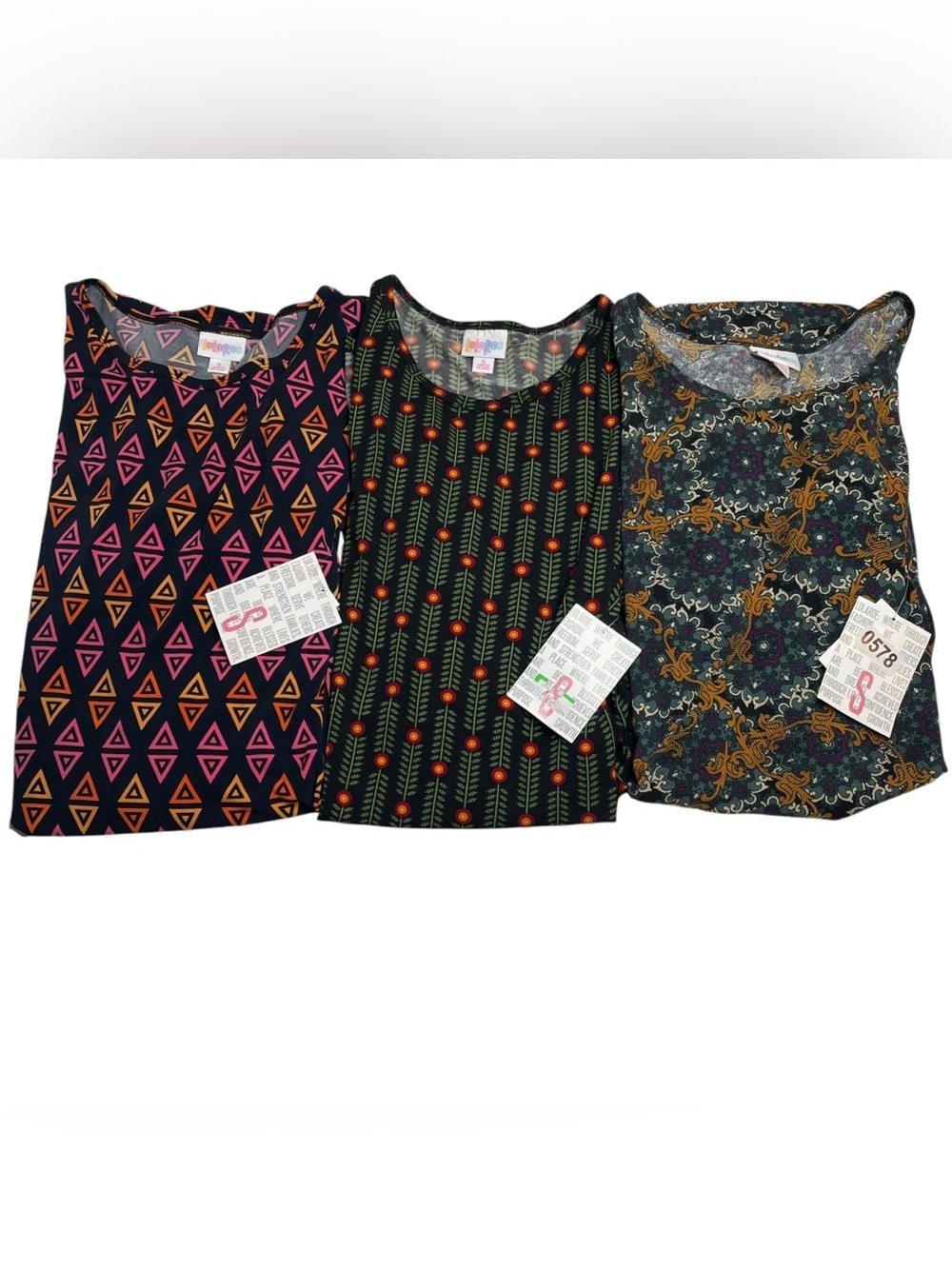 LuLaRoe Irma Tunic Bundle of 3 Black Triangles Flowers Swirl Size Small NWT New